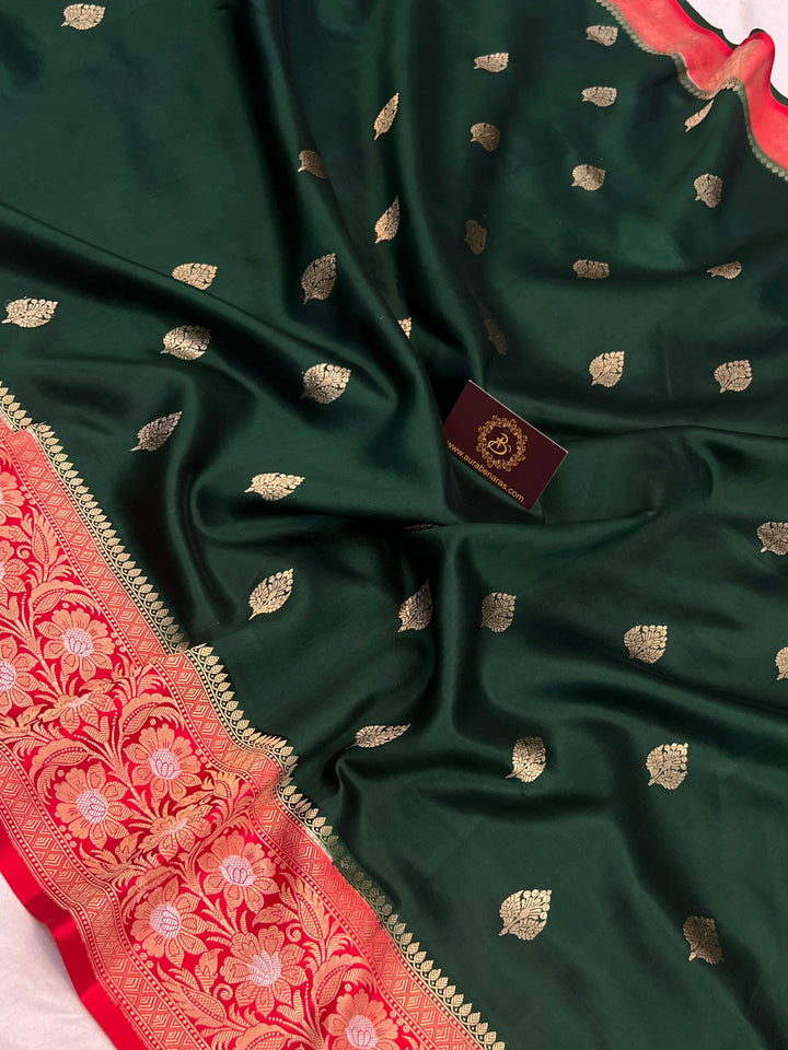 Bottle Green Banarasi Silk Saree | Kadhwa & Sona Rupa Border