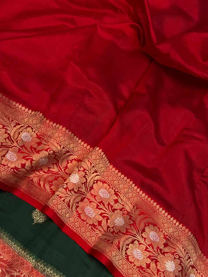 Bottle Green Banarasi Silk Saree | Kadhwa & Sona Rupa Border