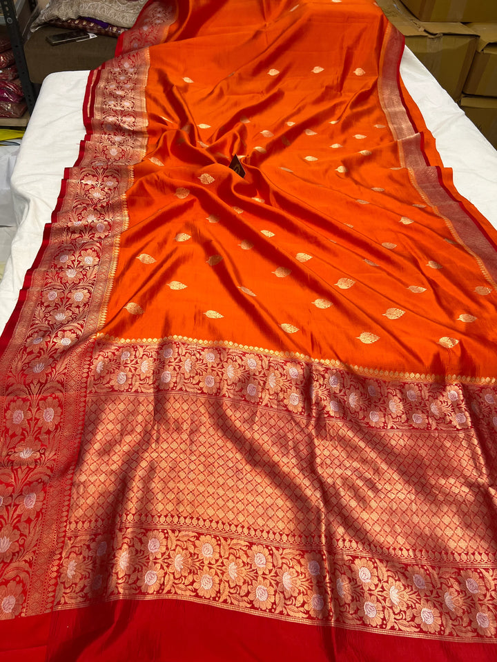 Orange Pure Silk Handloom Banarasi Saree
