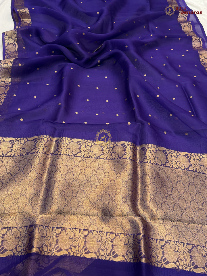 Purple Pure Handloom Banarasi Saree with Kadhwa Golden Zari Motifs