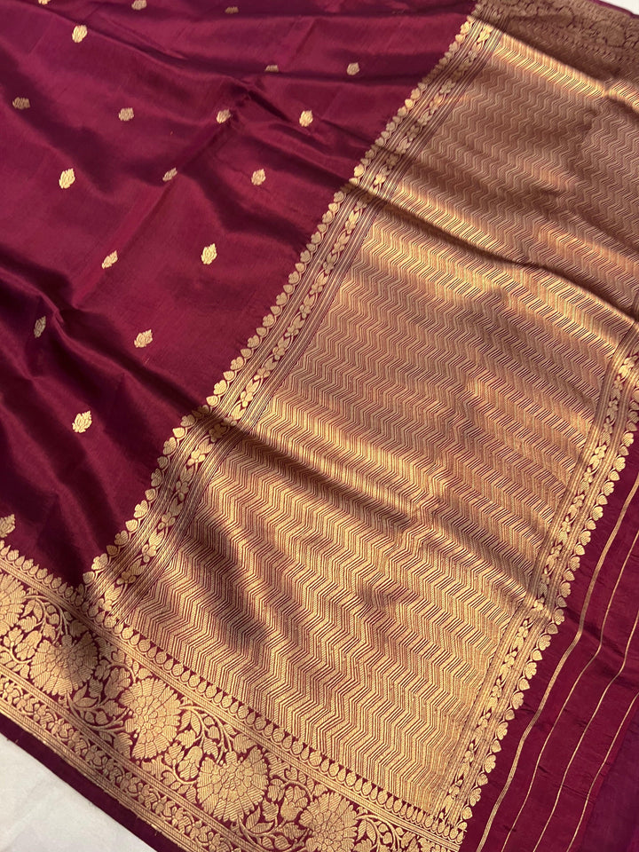Maroon Pure Banarasi Handloom Silk Saree - Aura Benaras