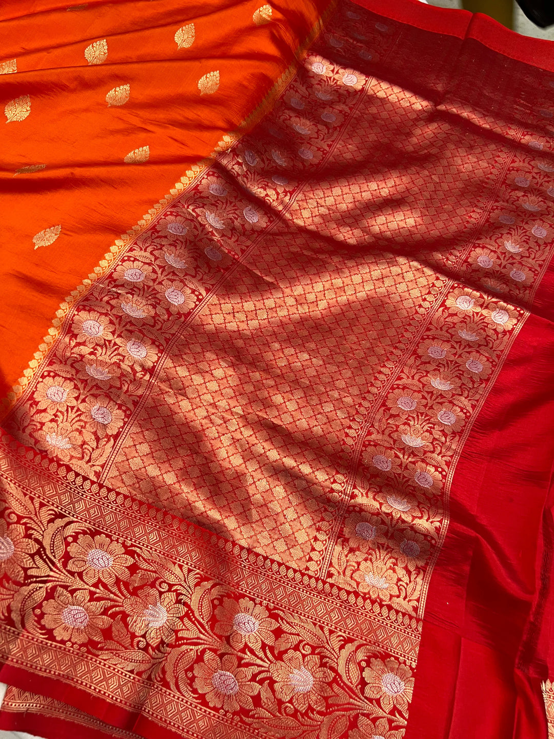 Orange Pure Silk Handloom Banarasi Saree