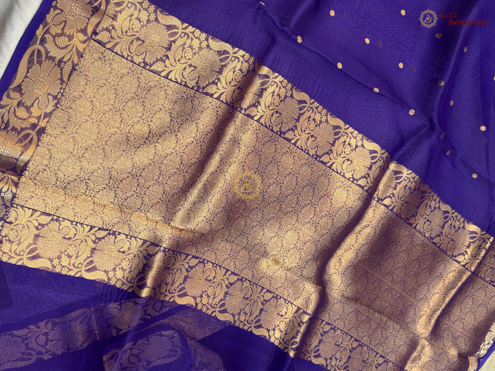 Purple Pure Handloom Banarasi Saree with Kadhwa Golden Zari Motifs
