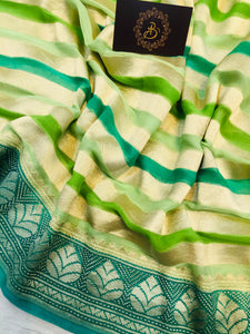 Green Rangkat Banarasi Handloom Pure Khaddi Georgette Saree - Aura Benaras