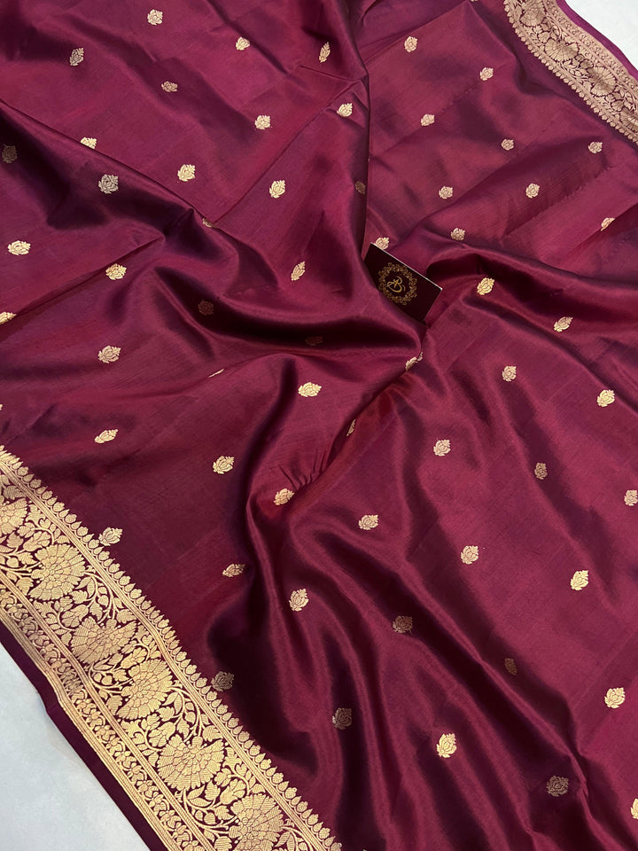 Maroon Pure Banarasi Handloom Silk Saree - Aura Benaras