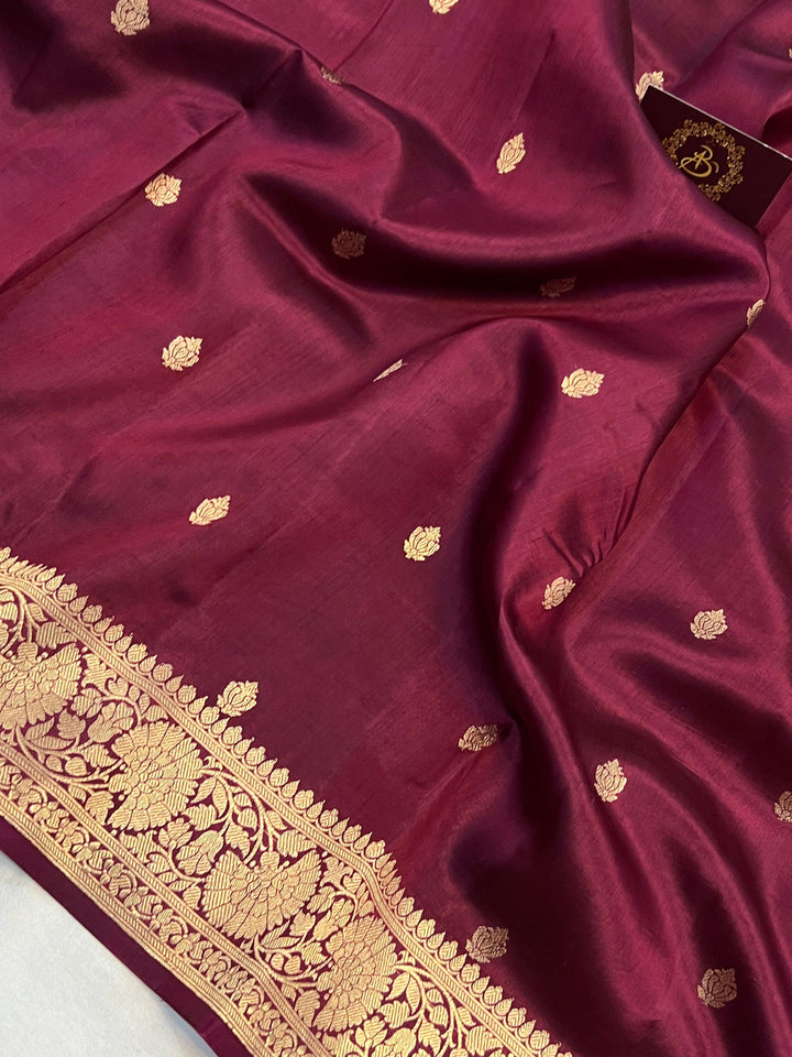 Maroon Pure Banarasi Handloom Silk Saree - Aura Benaras