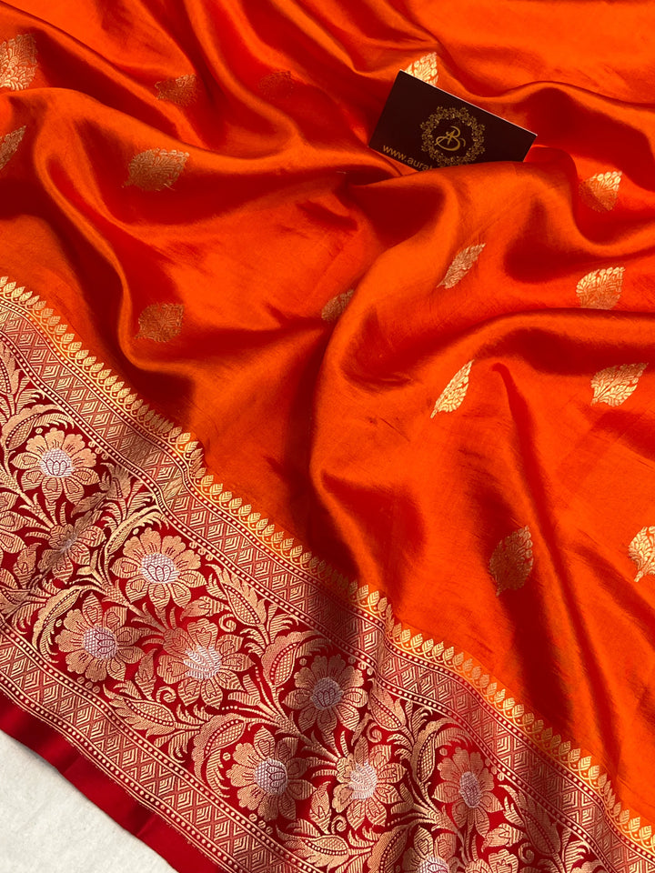 Orange Pure Silk Handloom Banarasi Saree