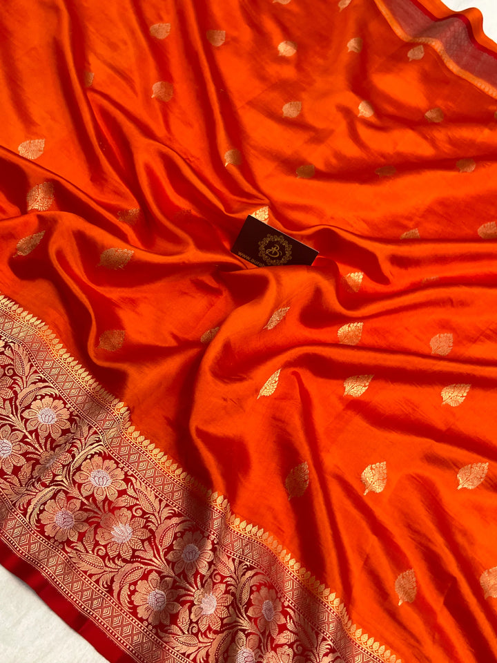 Orange Pure Silk Handloom Banarasi Saree