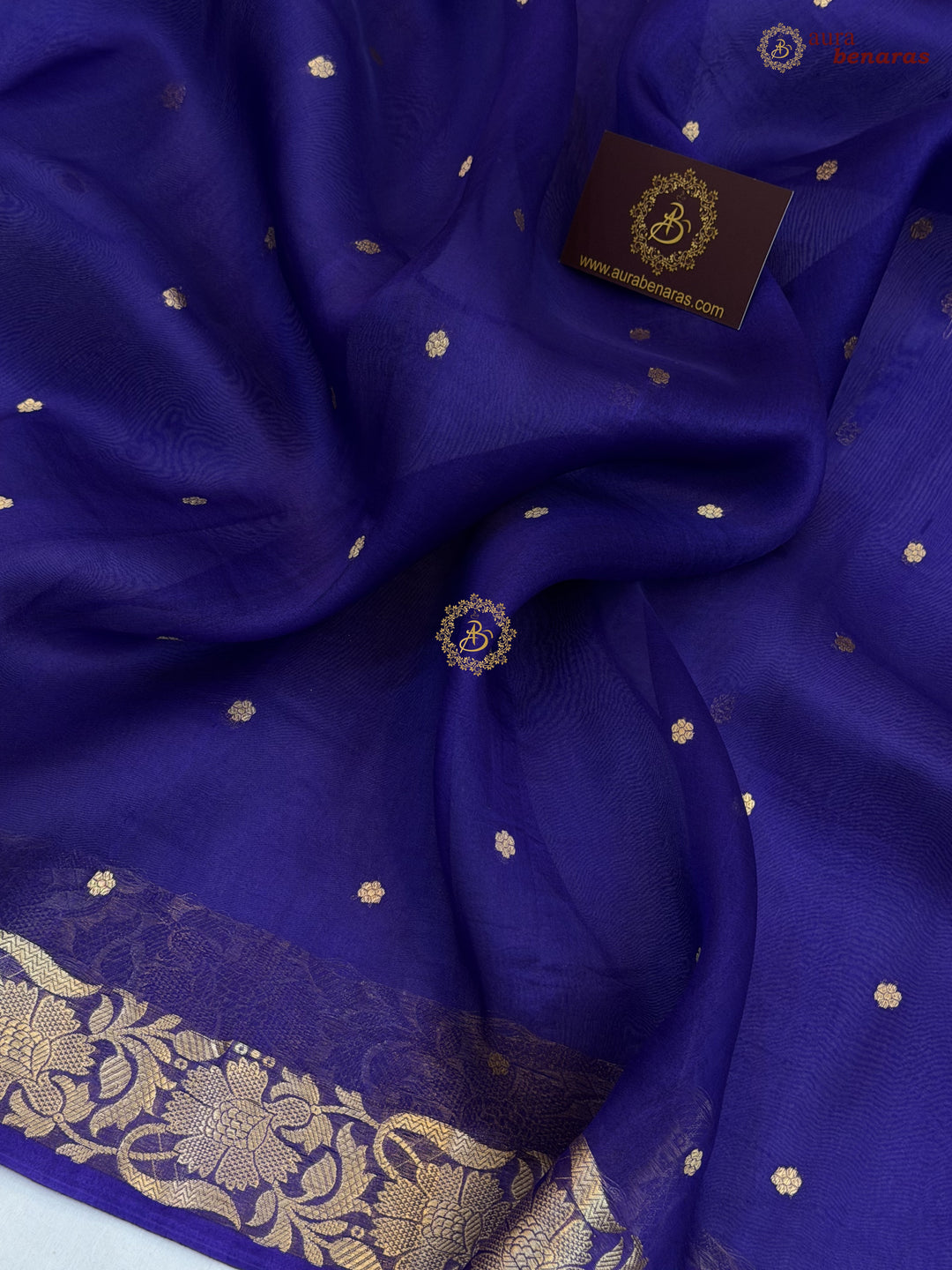Purple Pure Handloom Banarasi Saree with Kadhwa Golden Zari Motifs