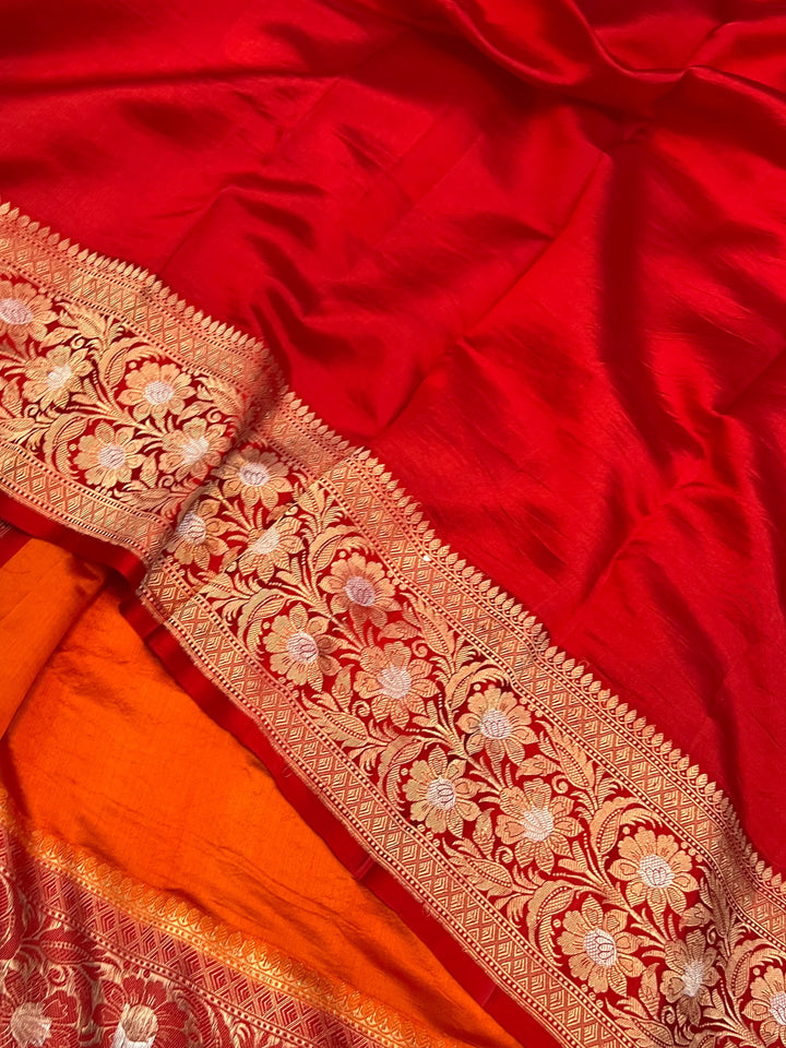 Orange Pure Silk Handloom Banarasi Saree
