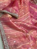 Pink Banarasi Handloom Organza Tissue Silk Saree - Aura Benaras