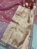 Pink Banarasi Handloom Organza Tissue Silk Saree - Aura Benaras