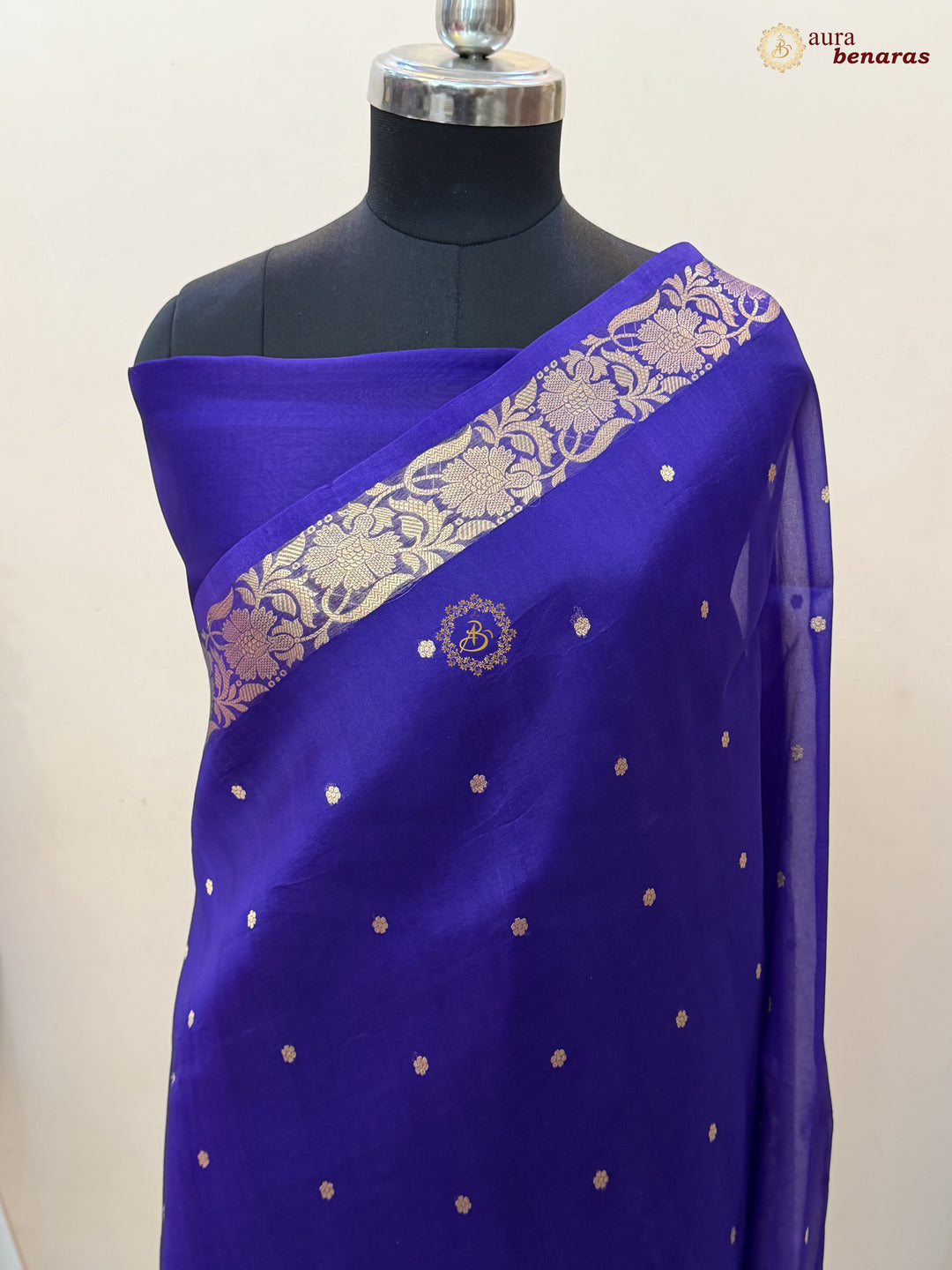 Purple Pure Handloom Banarasi Saree with Kadhwa Golden Zari Motifs