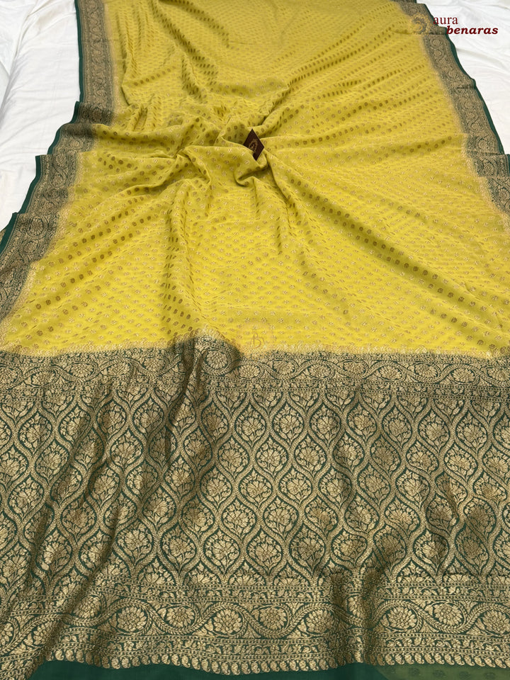 Dusty Green Banarasi Georgette Saree Antique Zari Buti