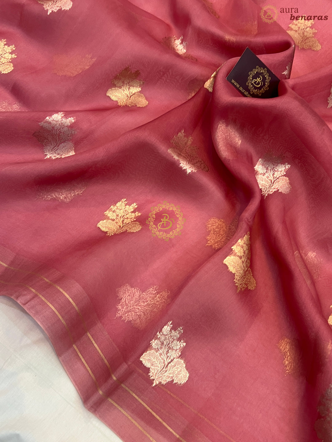 Onion Pink Pure Banarasi Handloom Kora Silk Saree