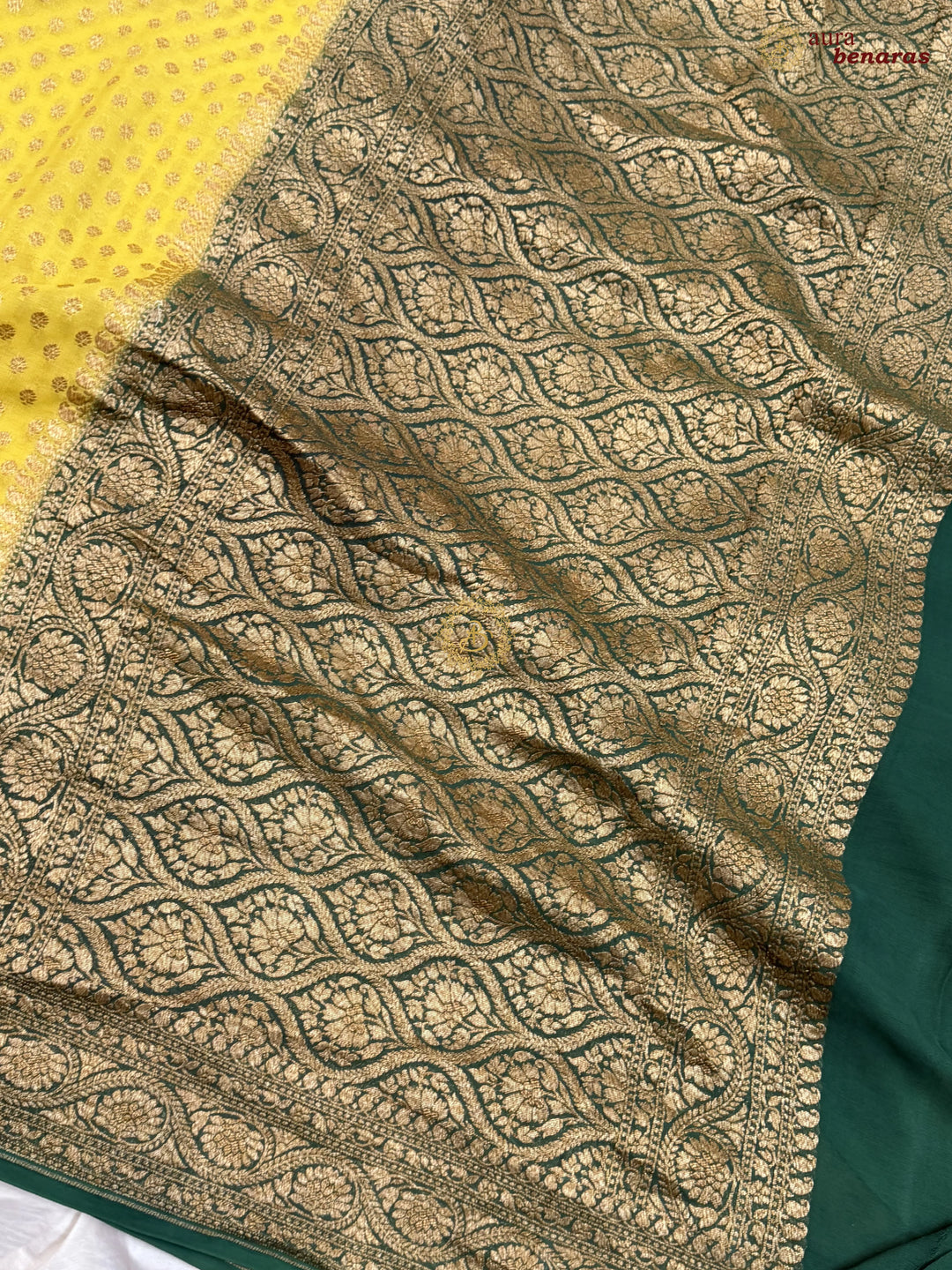 Dusty Green Banarasi Georgette Saree Antique Zari Buti