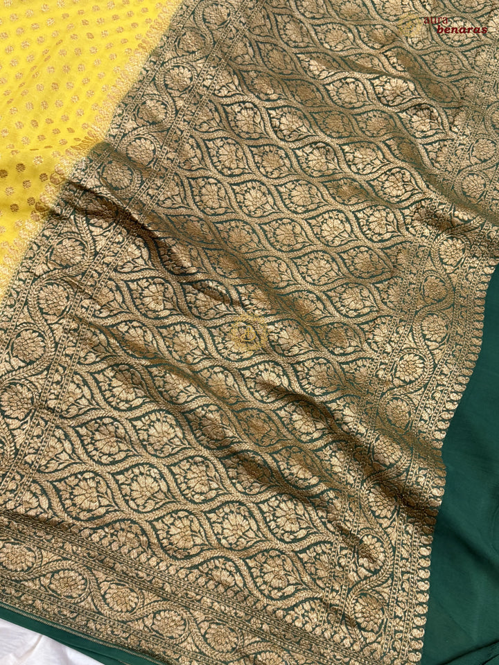 Dusty Green Banarasi Georgette Saree Antique Zari Buti