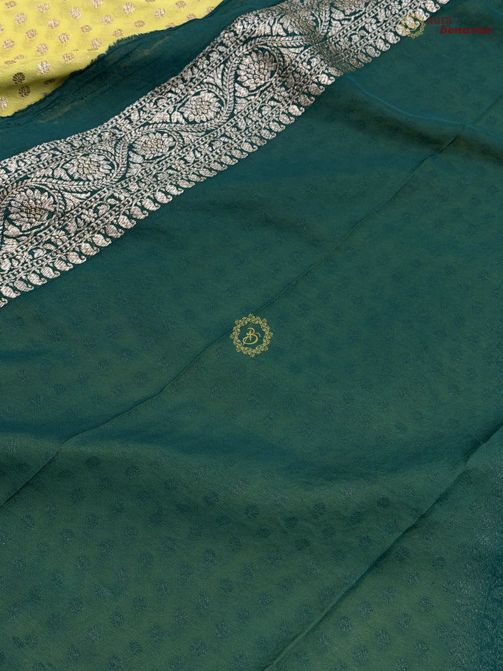 Dusty Green Banarasi Georgette Saree Antique Zari Buti