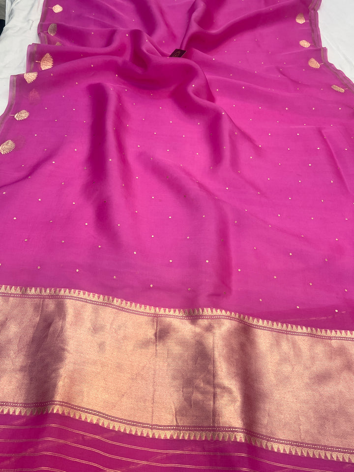 Pinkish Lavender Pure Kora Silk Handloom Banarasi Saree