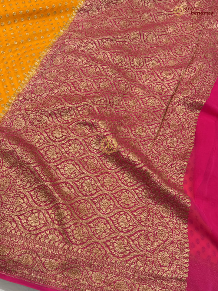 Orange Banarasi Georgette Saree Antique Zari Buti