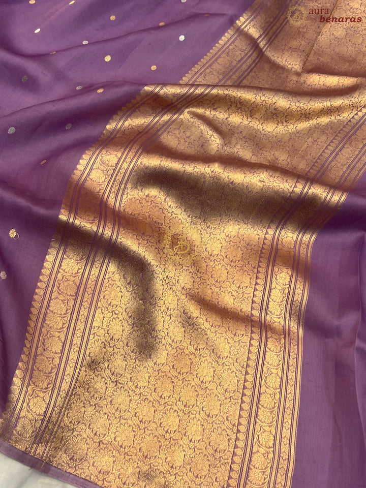 Lavender Pure Kora silk Handloom Banarasi Saree