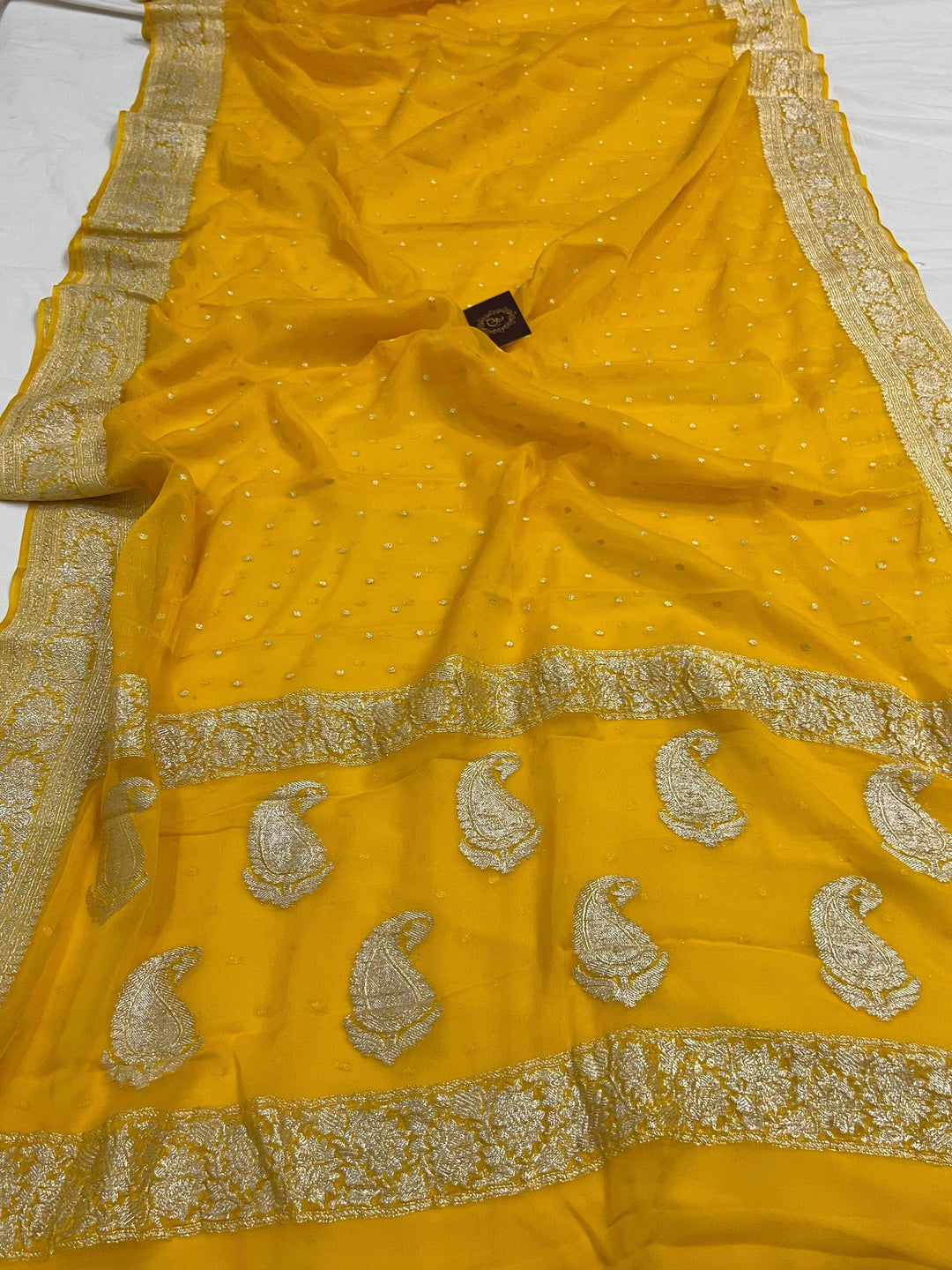 Yellow Khaddi Chiffon Banarasi Handloom Saree - Aura Benaras