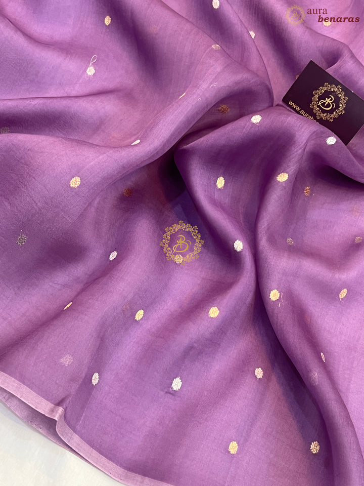 Lavender Pure Kora silk Handloom Banarasi Saree