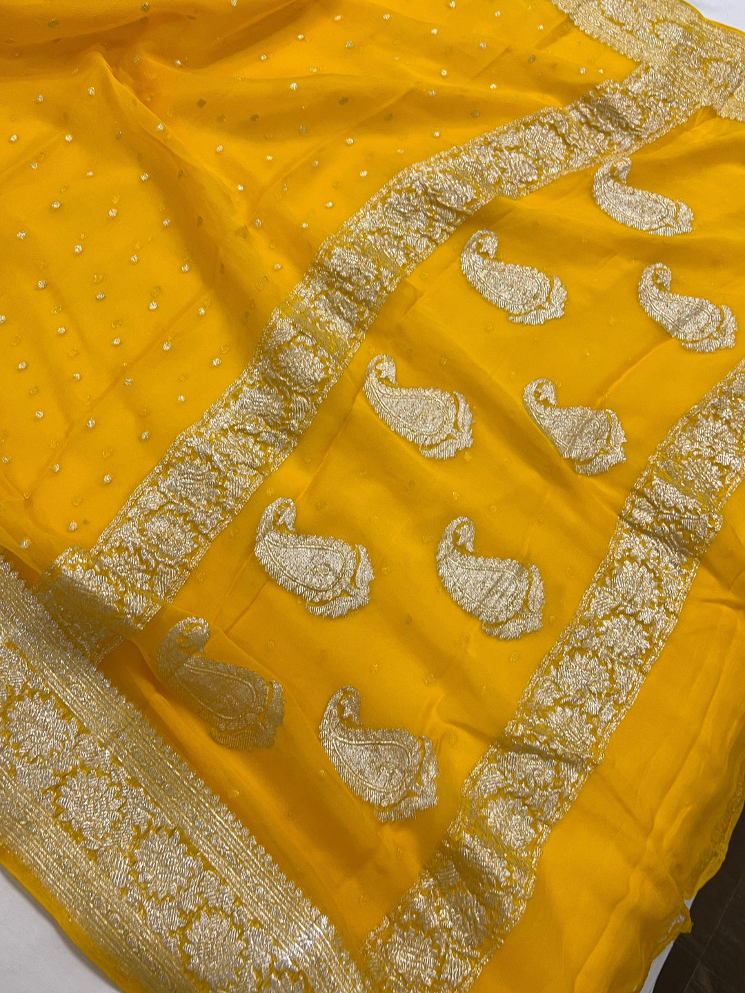 Yellow Khaddi Chiffon Banarasi Handloom Saree - Aura Benaras