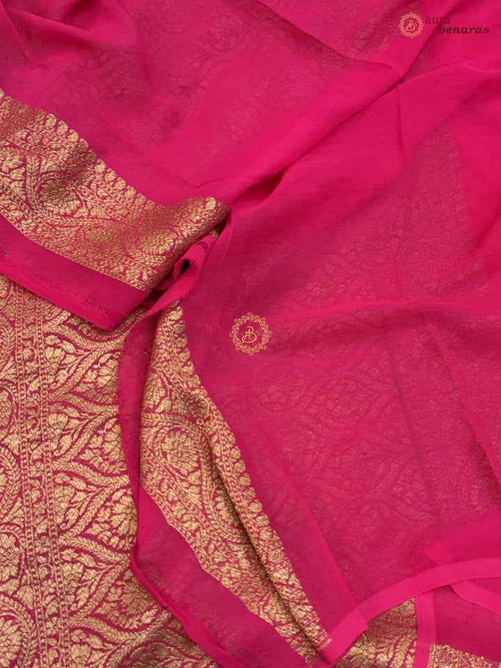 Orange Banarasi Georgette Saree Antique Zari Buti
