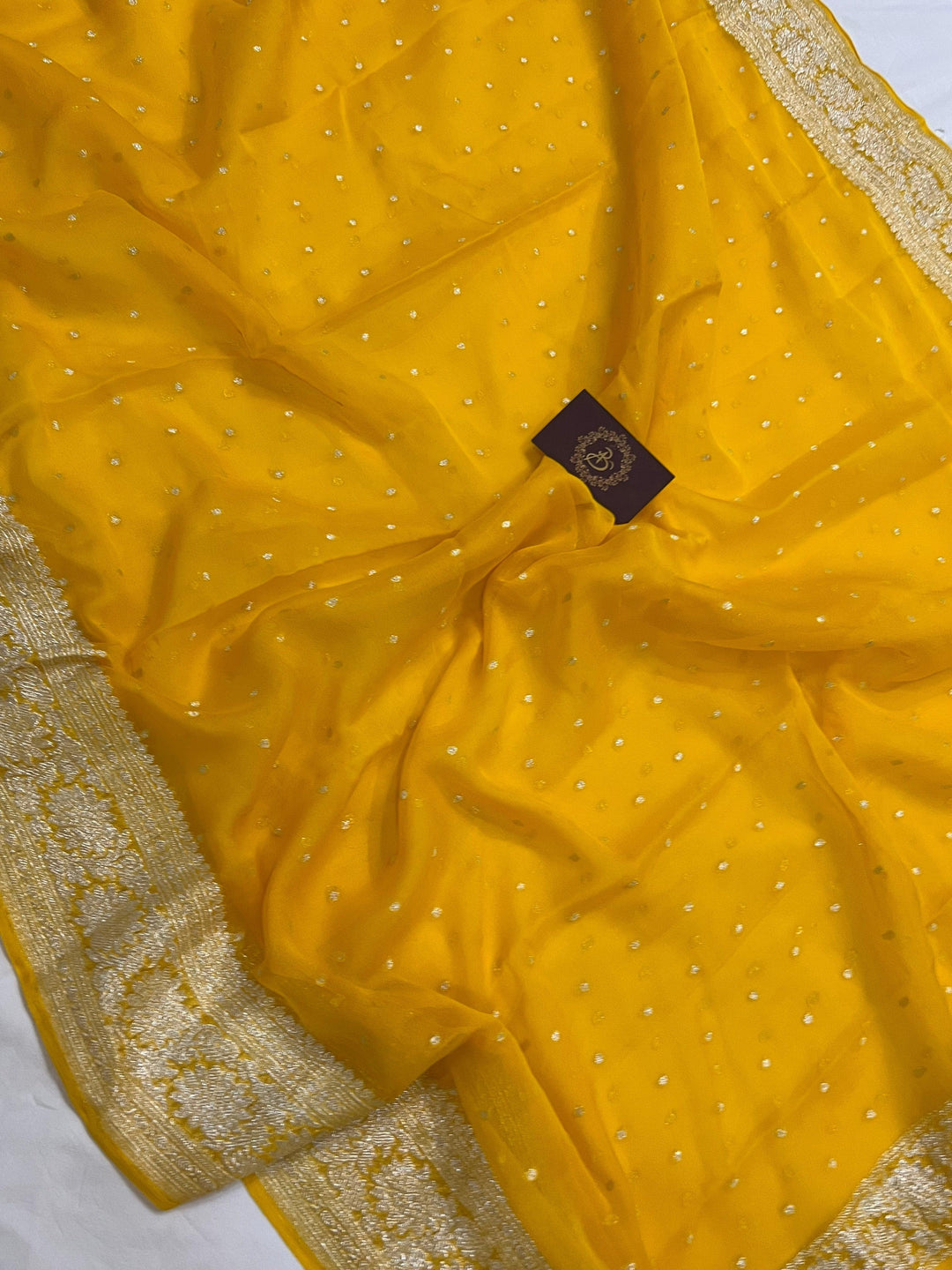 Yellow Khaddi Chiffon Banarasi Handloom Saree - Aura Benaras