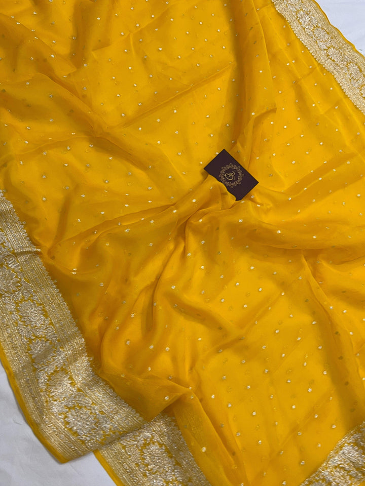 Yellow Khaddi Chiffon Banarasi Handloom Saree - Aura Benaras