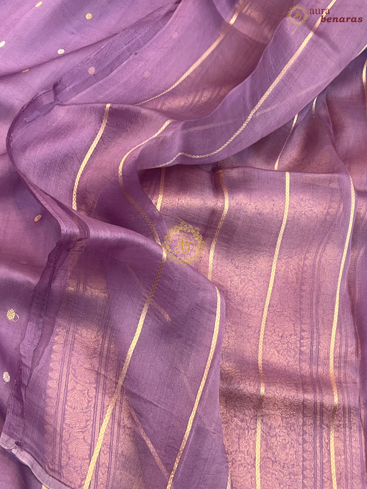 Lavender Pure Kora silk Handloom Banarasi Saree
