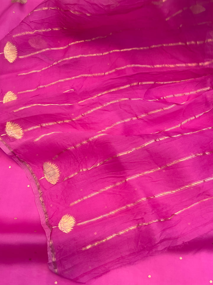 Pinkish Lavender Pure Kora Silk Handloom Banarasi Saree