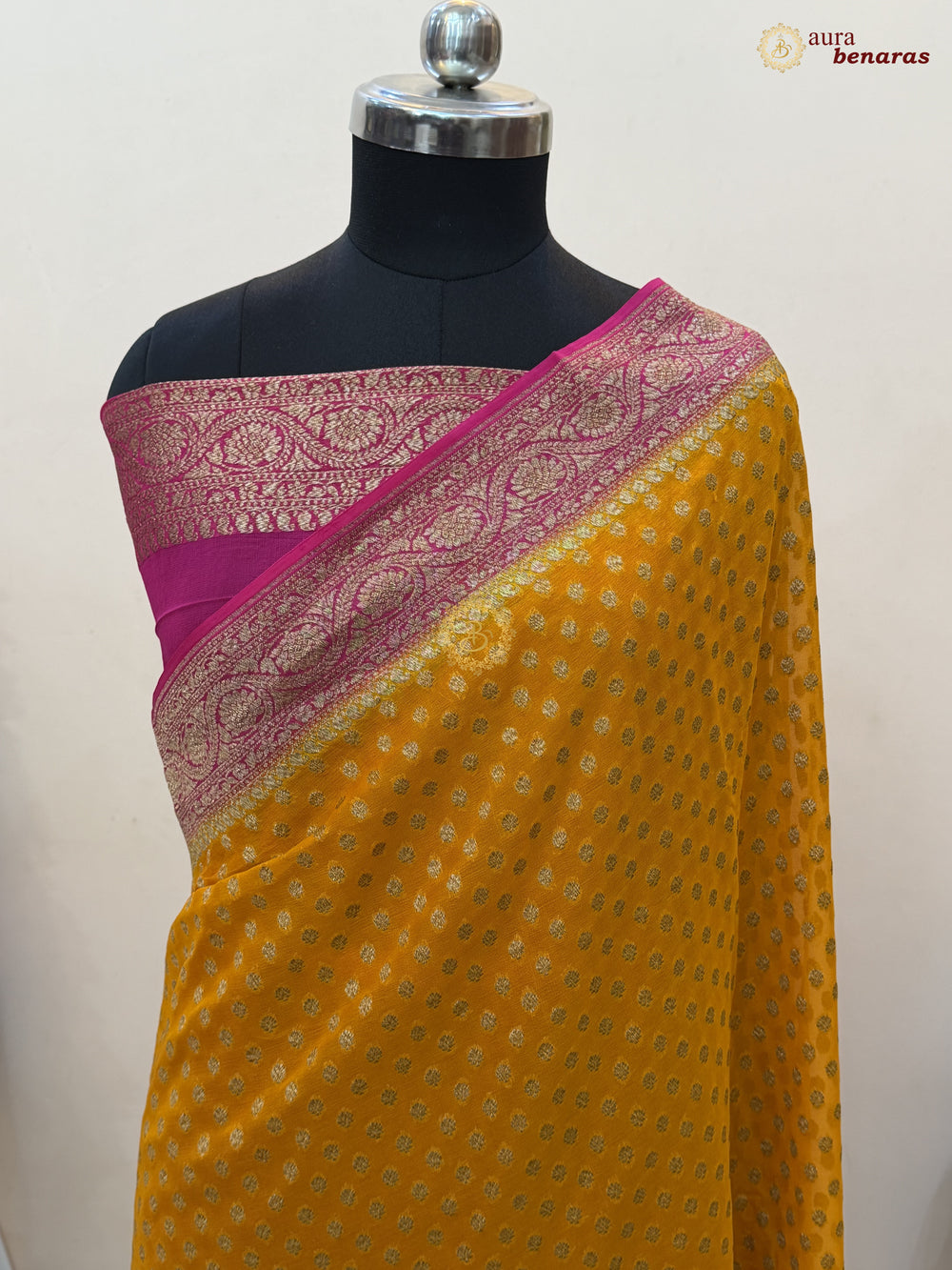 Orange Banarasi Georgette Saree Antique Zari Buti