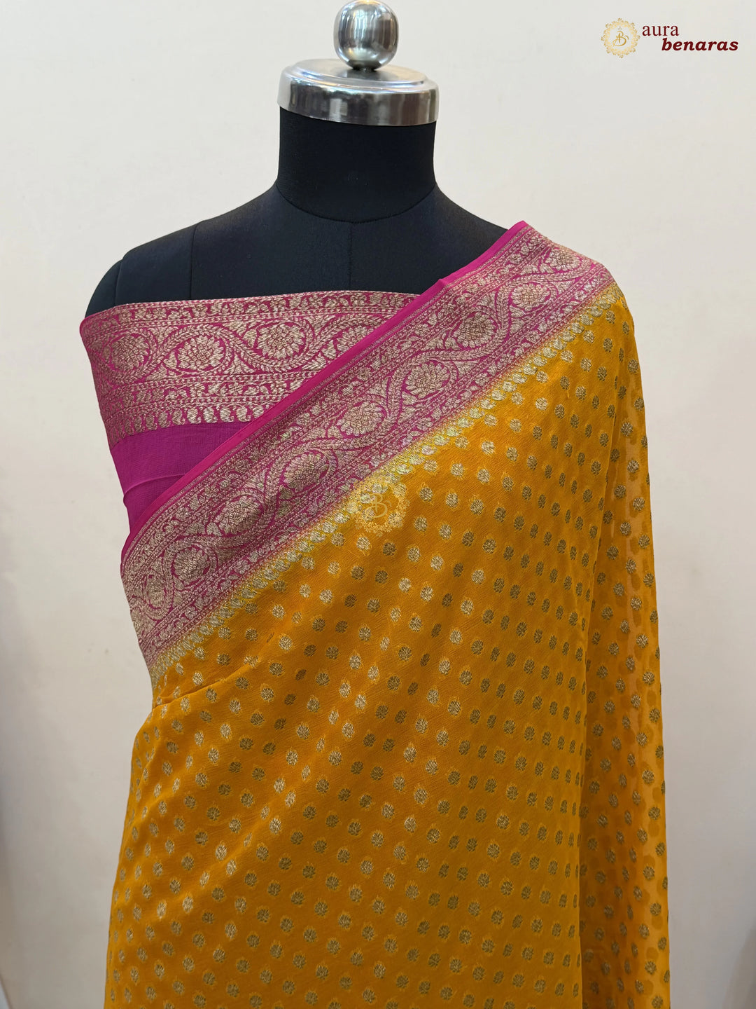 Orange Banarasi Georgette Saree Antique Zari Buti