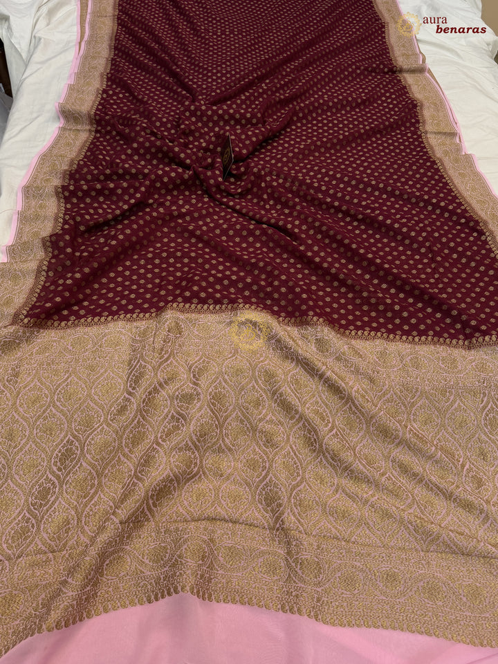 Maroon Banarasi Georgette Saree Antique Zari Buti