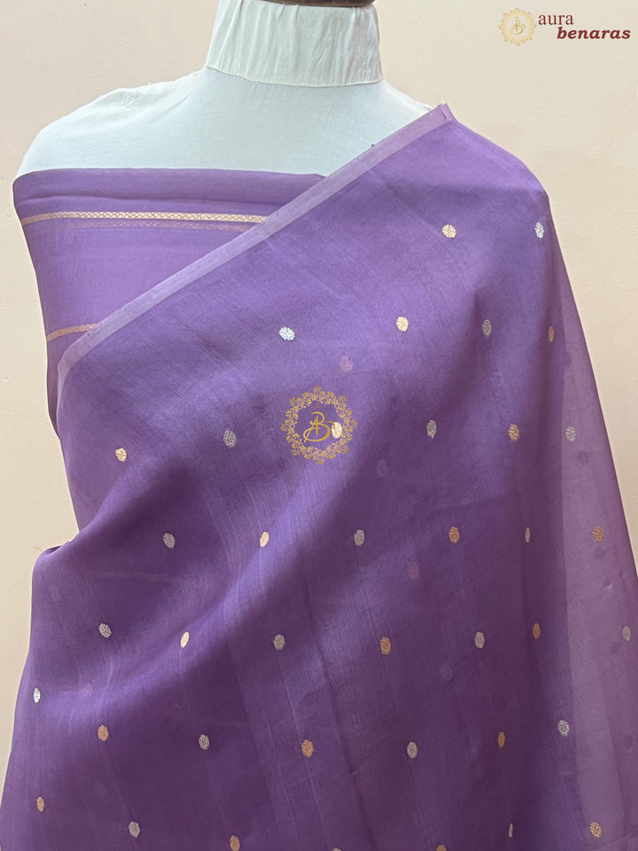 Lavender Pure Kora silk Handloom Banarasi Saree