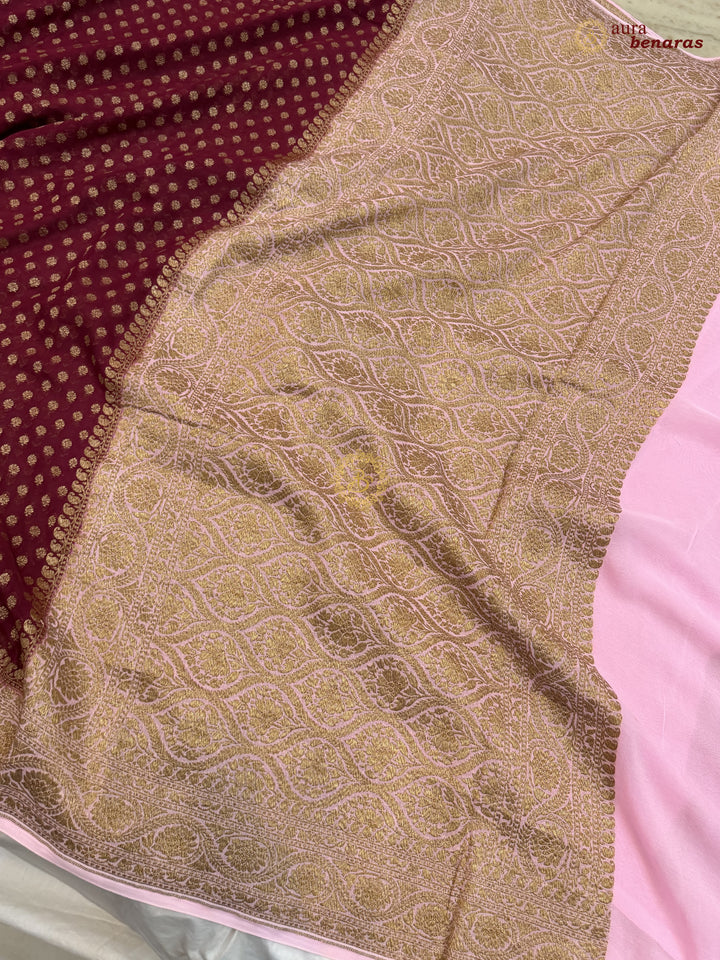 Maroon Banarasi Georgette Saree Antique Zari Buti