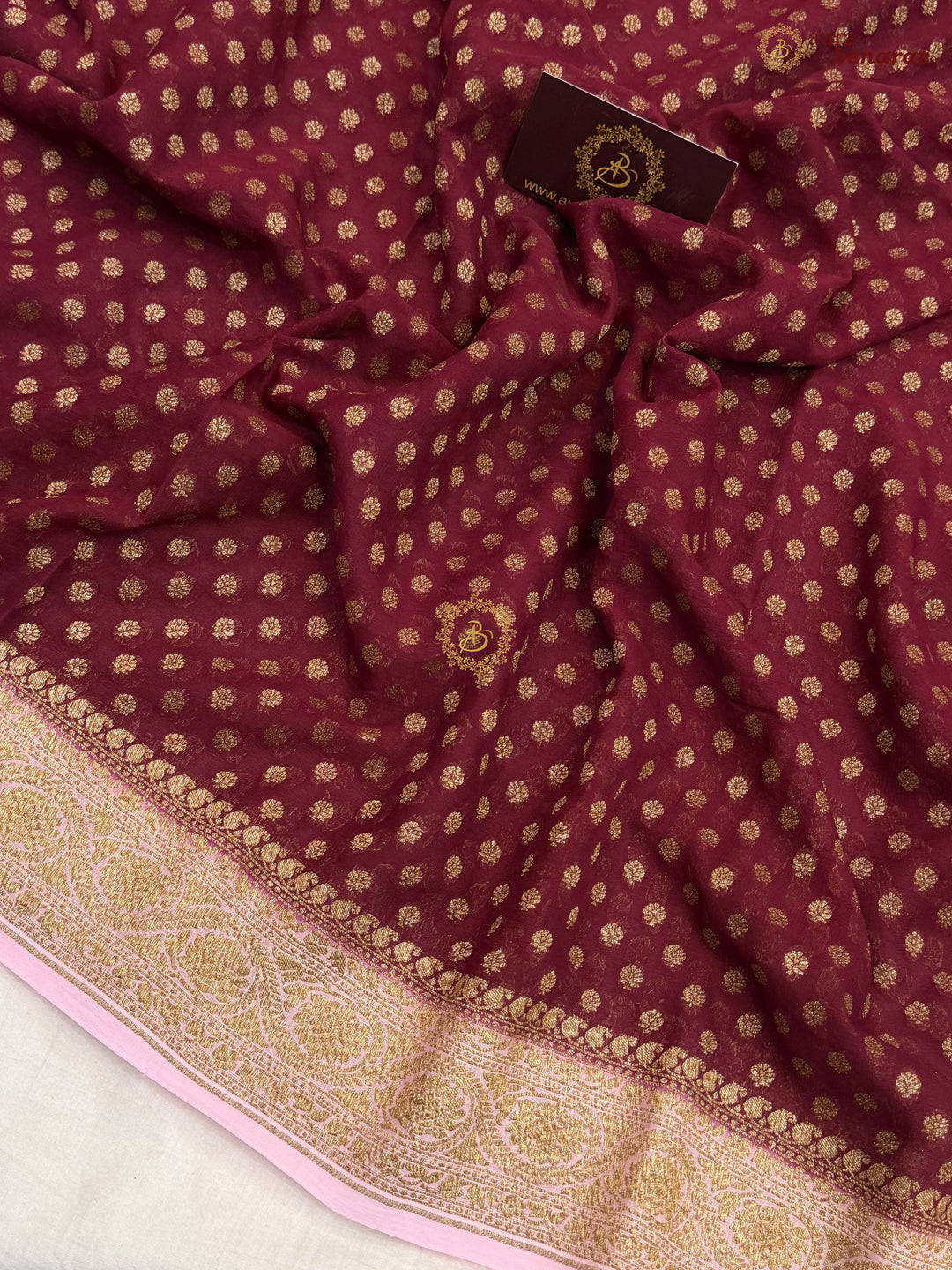 Maroon Banarasi Georgette Saree Antique Zari Buti