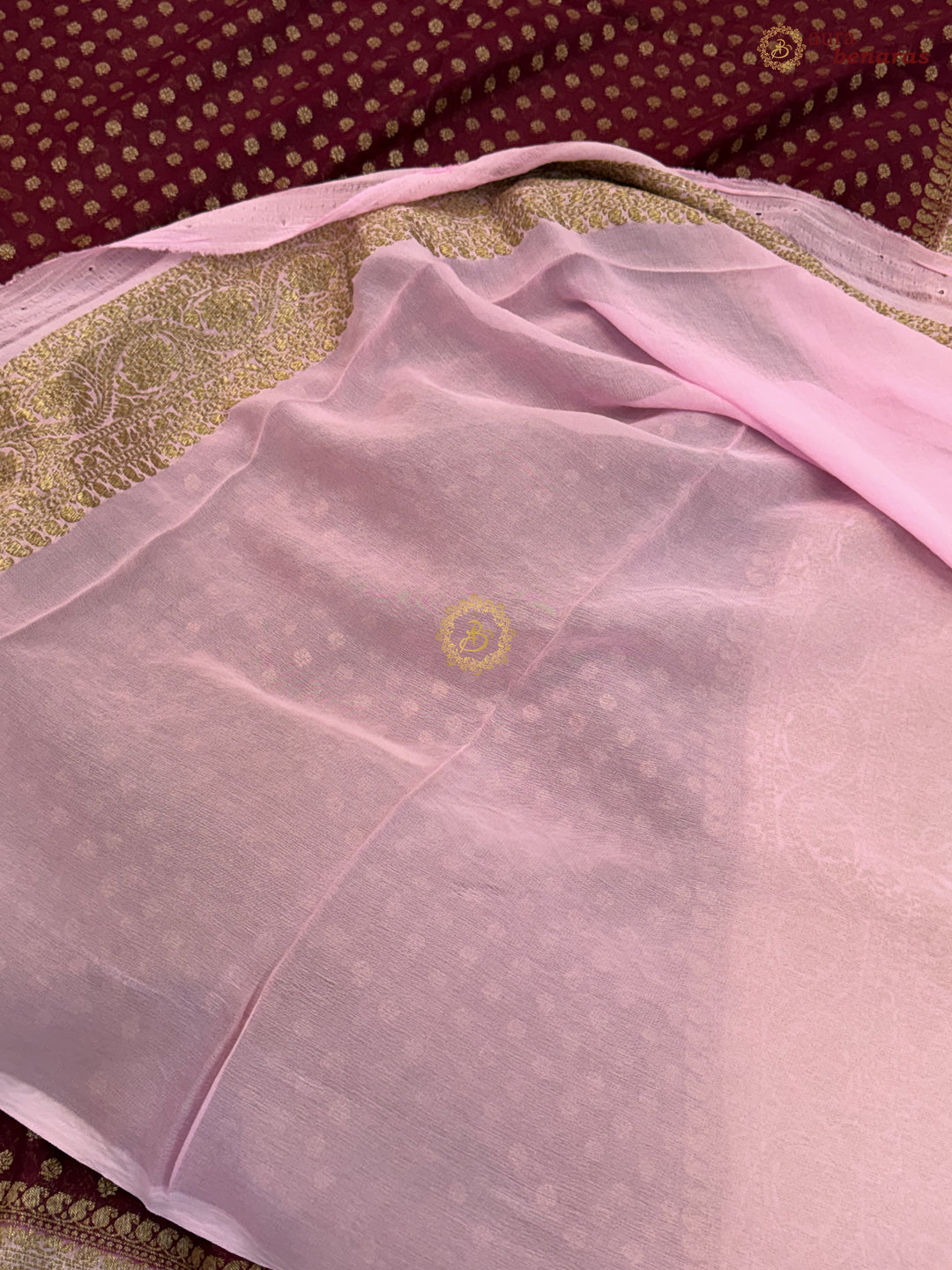 Maroon Banarasi Georgette Saree Antique Zari Buti