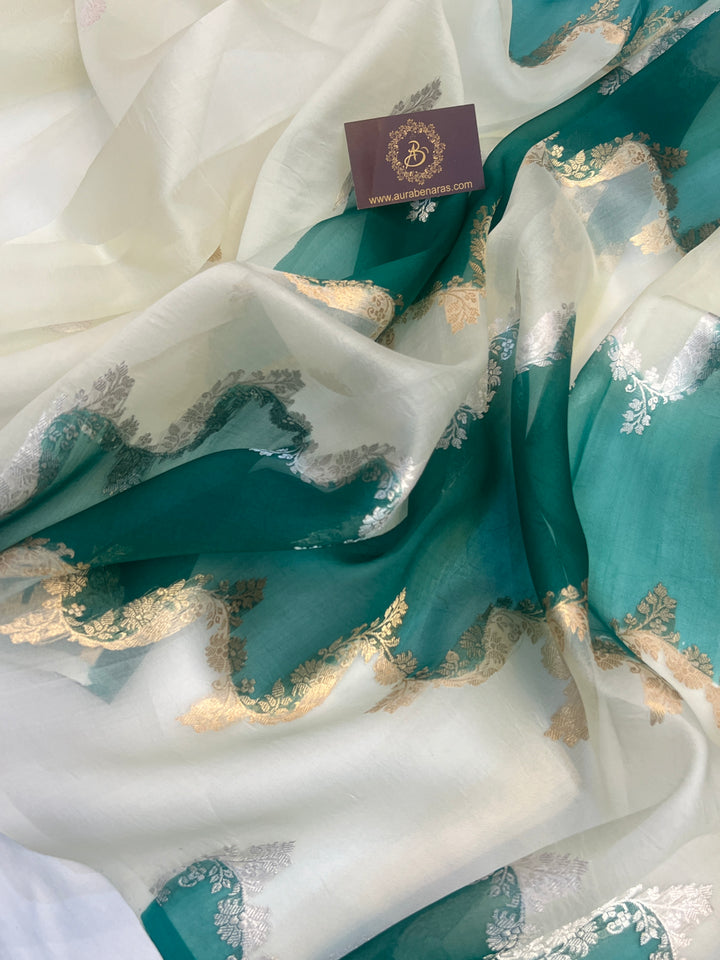 Off White Pure Kora Silk Handloom Banarasi Saree