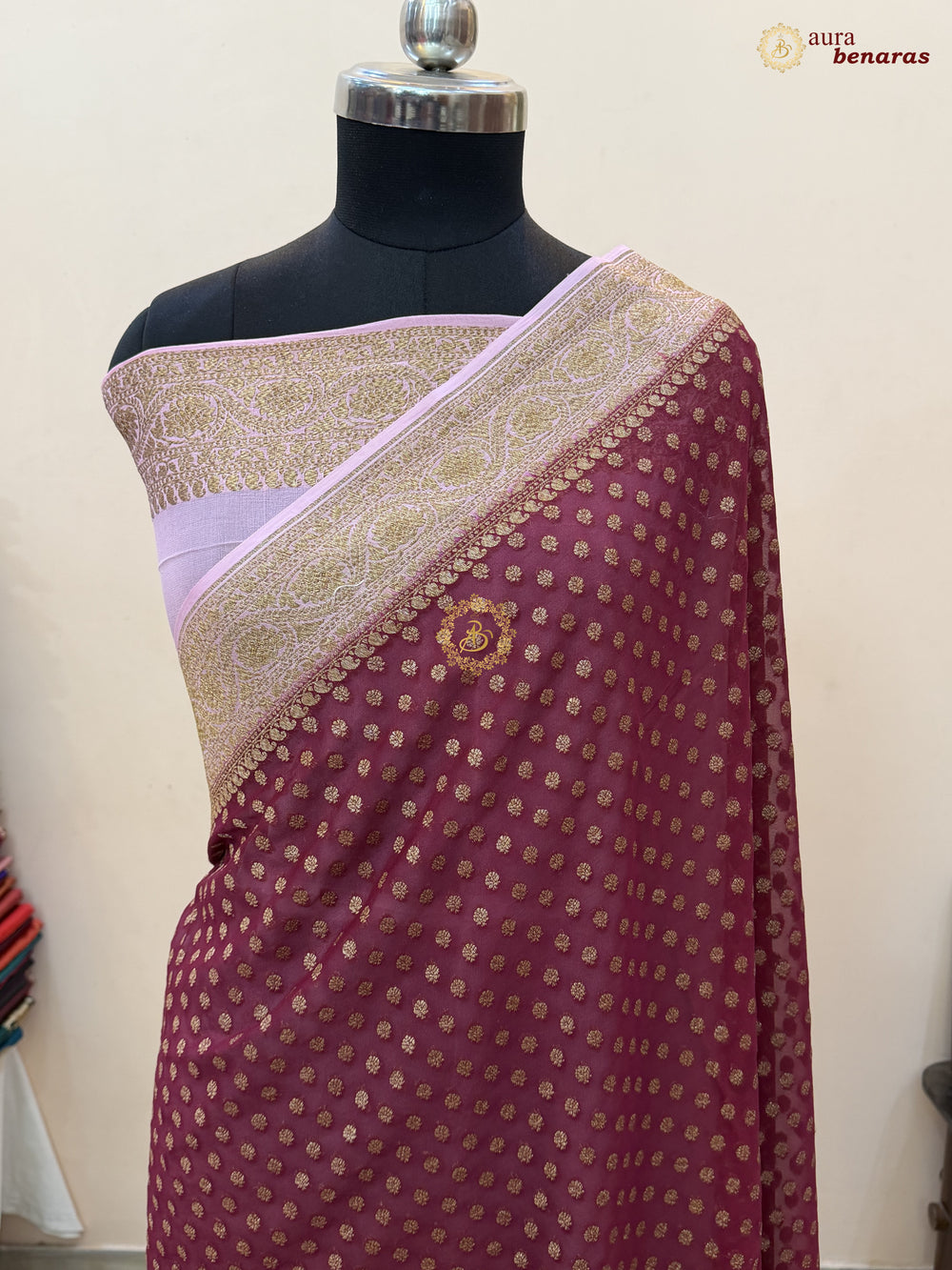 Maroon Banarasi Georgette Saree Antique Zari Buti