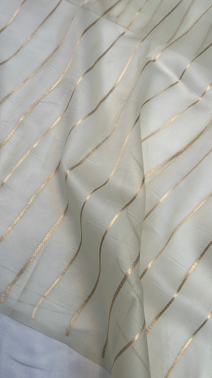 Off White Pure Kora Silk Handloom Banarasi Saree