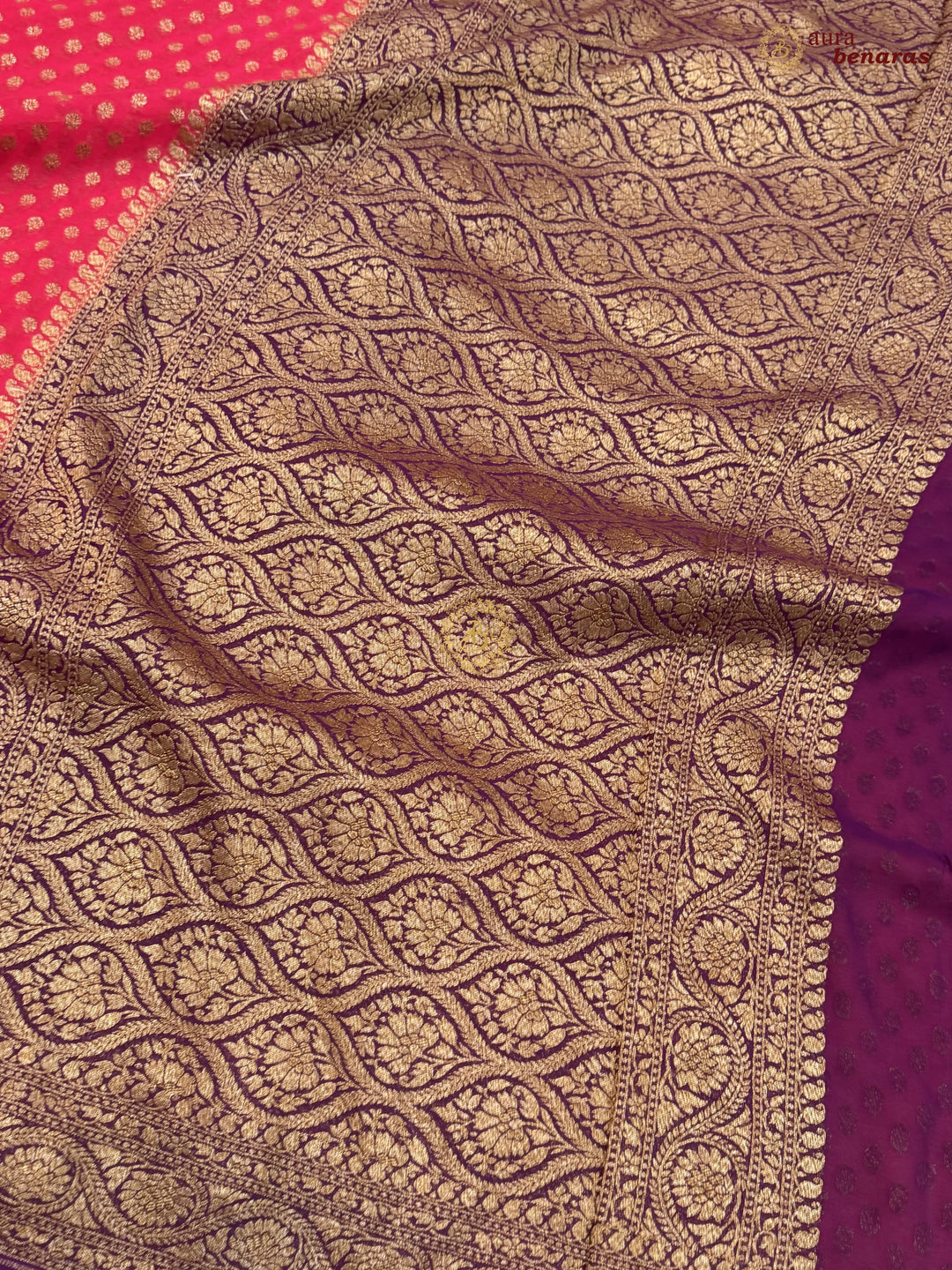 Cherry Red Banarasi Georgette Saree Antique Zari Buti