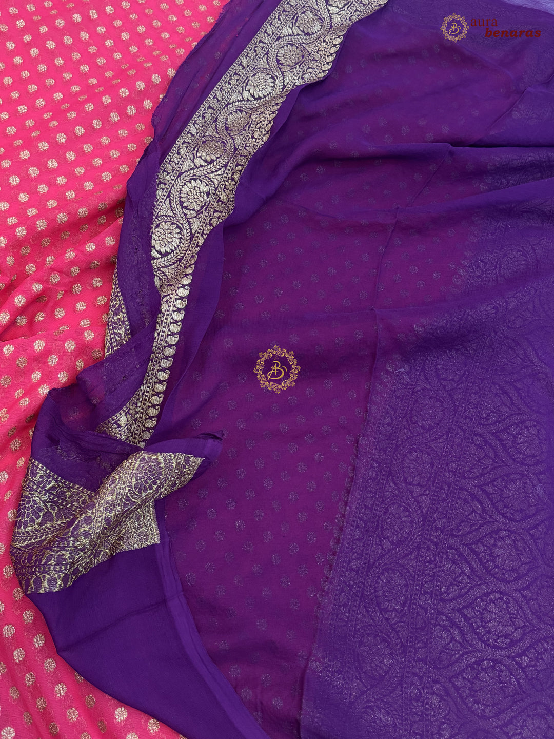 Cherry Red Banarasi Georgette Saree Antique Zari Buti