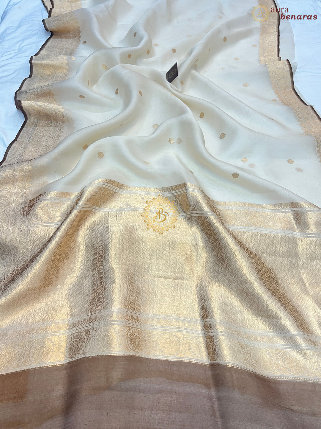 Off white Banarasi Handloom Kora Silk Saree