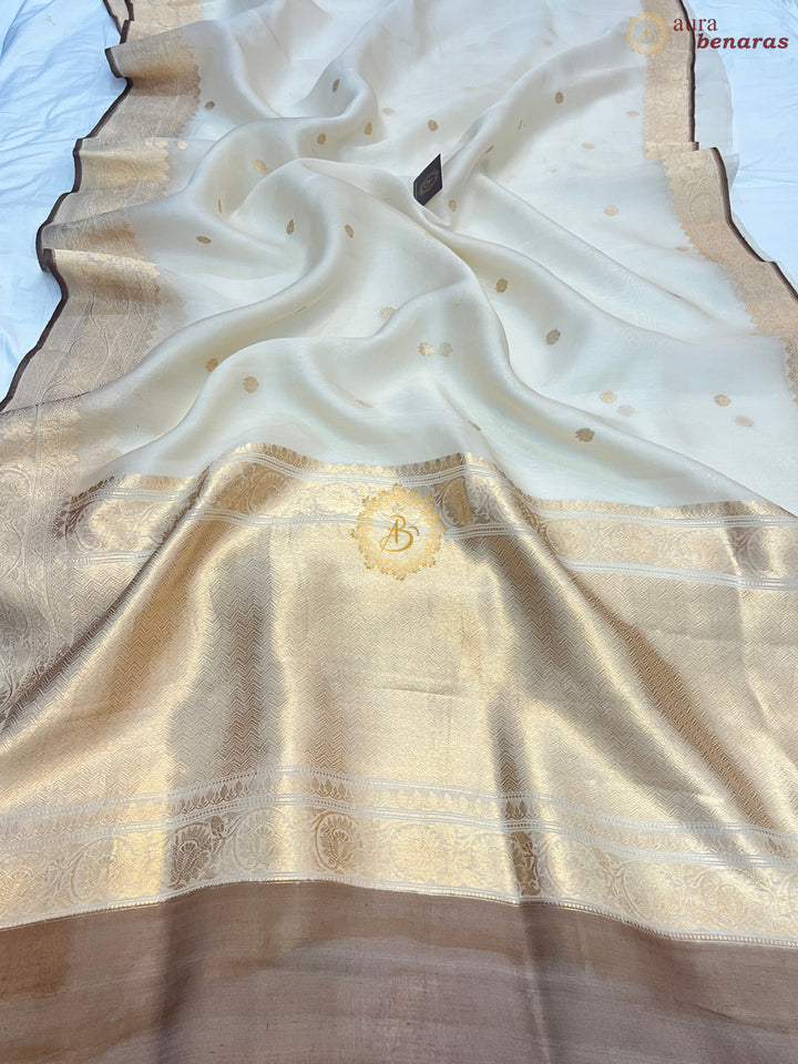 Off white Banarasi Handloom Kora Silk Saree