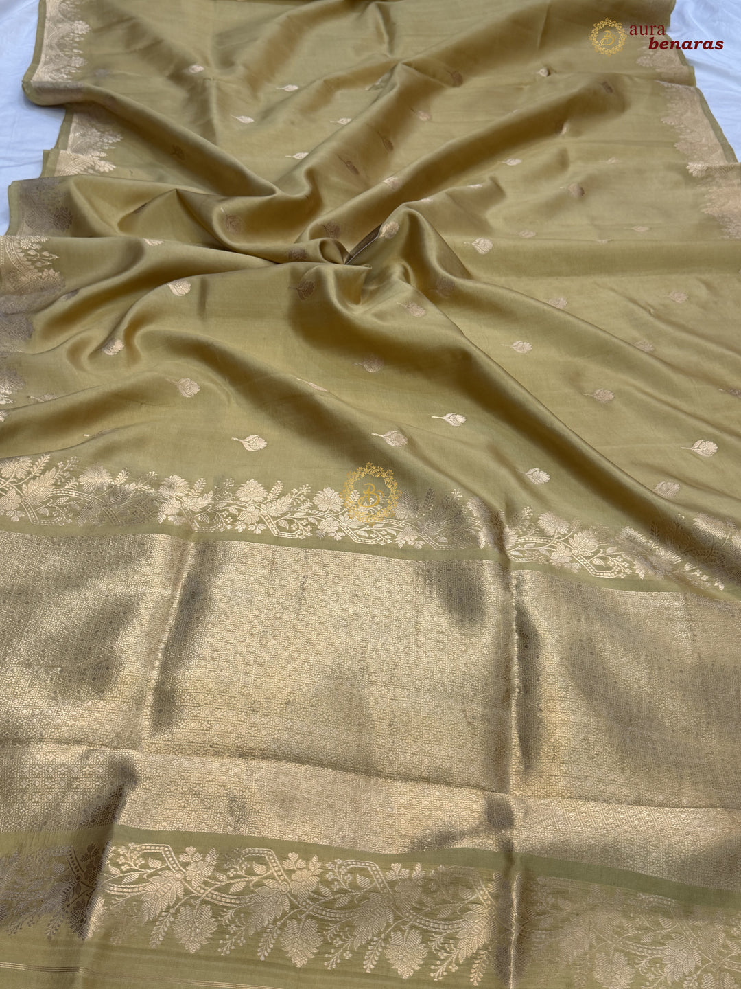 Golden Banarasi Silk Saree | Kadhwa & Designer Border