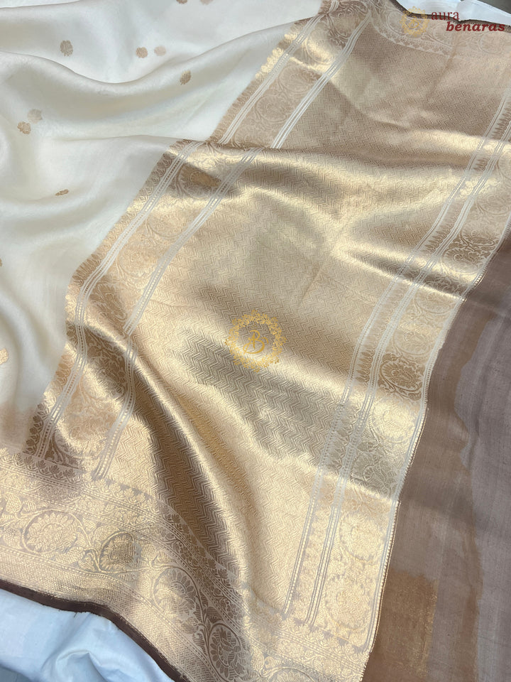 Off white Banarasi Handloom Kora Silk Saree