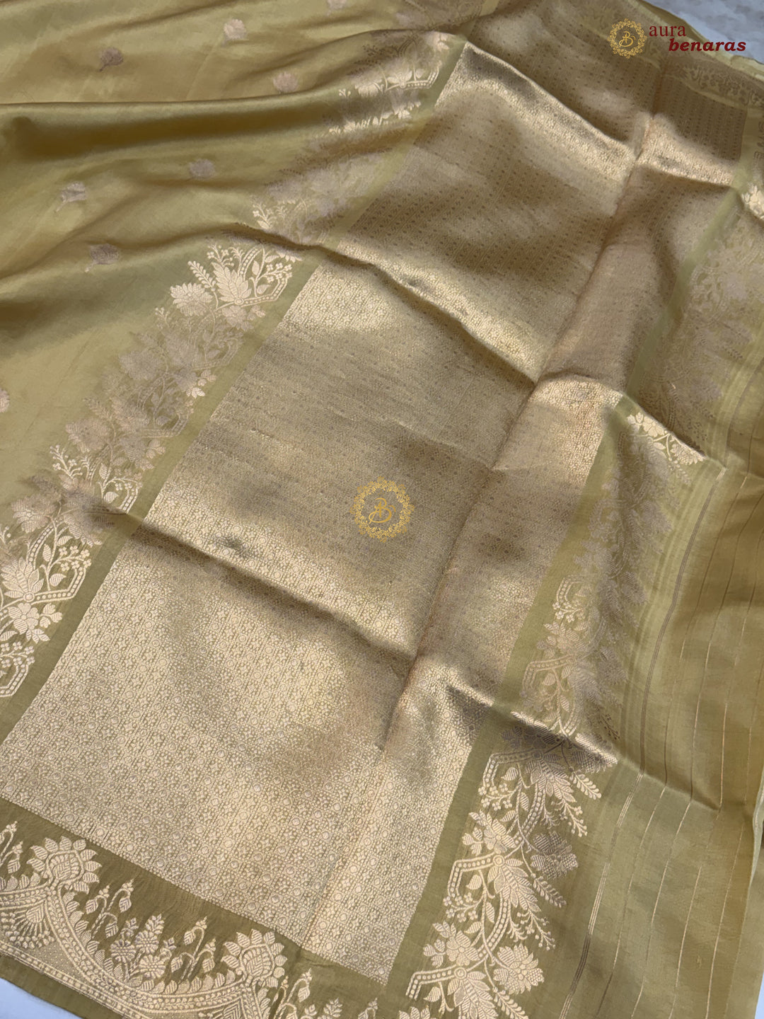 Golden Banarasi Silk Saree | Kadhwa & Designer Border